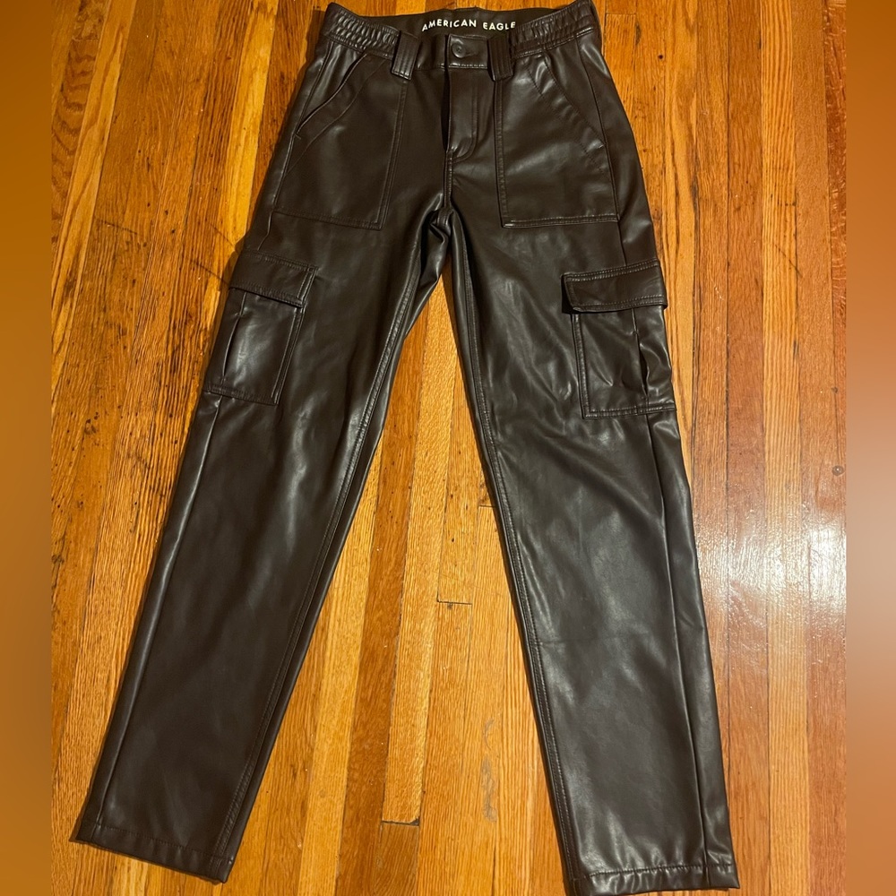 American Eagle Faux Leather Cargo Pants